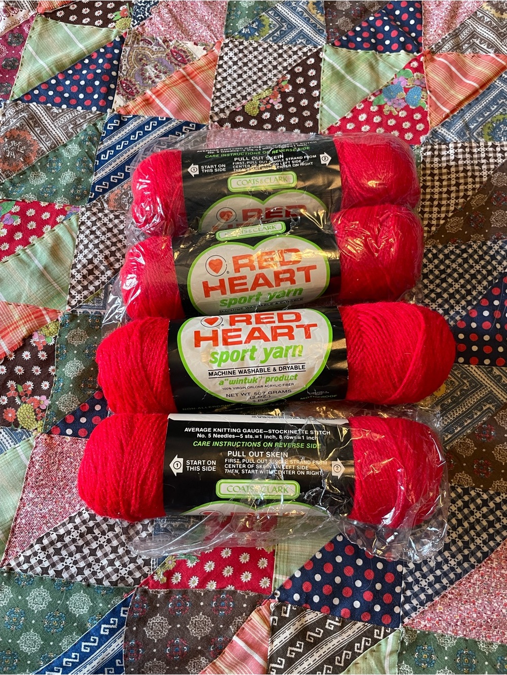 Vintage Coats & Clark Red Heart Sport Yarn 4 Skeins